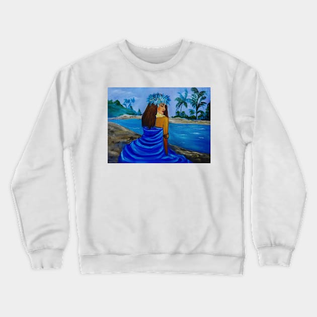 HULA GIRL ON THE BEACH IN BLUE Crewneck Sweatshirt by jennyleeandjim